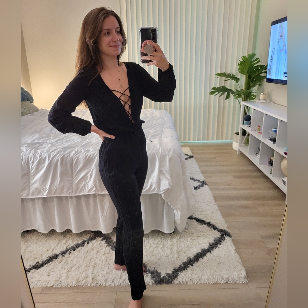 Forever 21 Black Lace-Up Jumpsuit